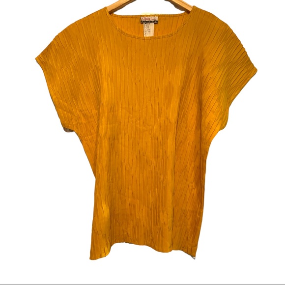 Vintage 90s Plus Size Textured Golden Yellow Mustard Dolman Top Size 18 - Picture 4 of 10